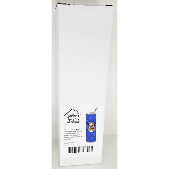 English Bulldog Tricolor #4  Stainless Steel 20 oz Skinny Tumbler, Blue - Picture 4 of 4
